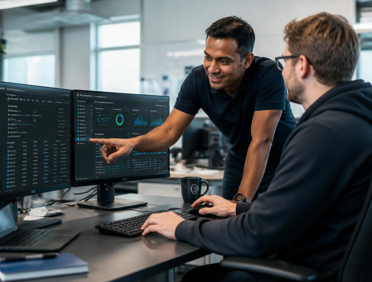 Fresh Mango engineers reviewing cyber security dashboards together