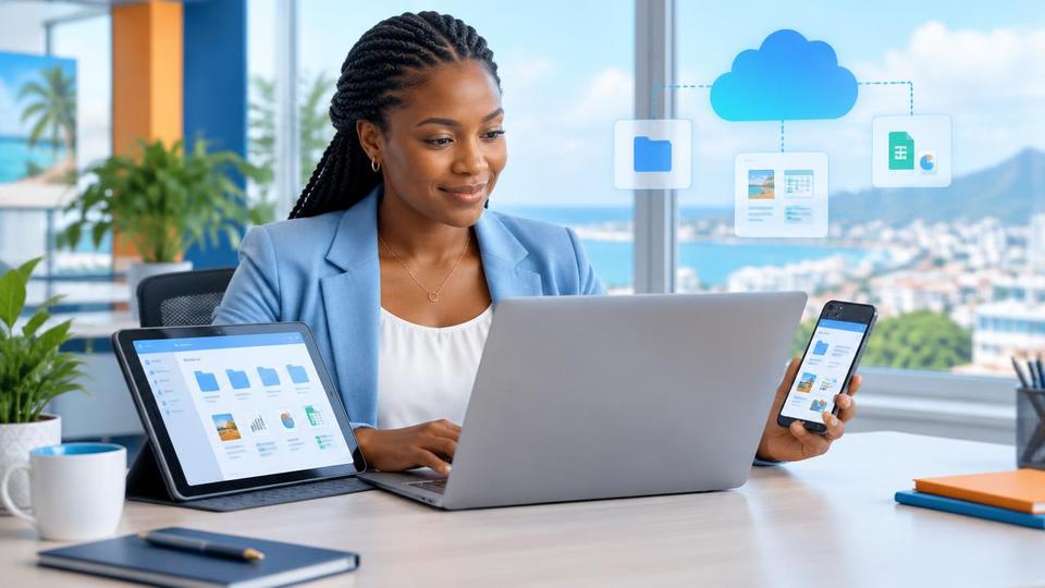 Professional securely synchronising business files across approved devices.