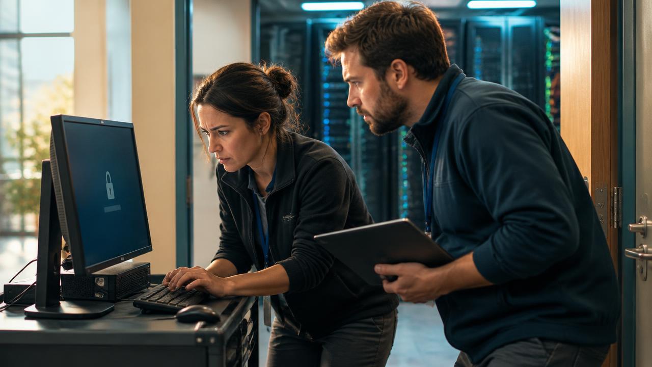 IT specialist responding to a malware incident on a business computer.