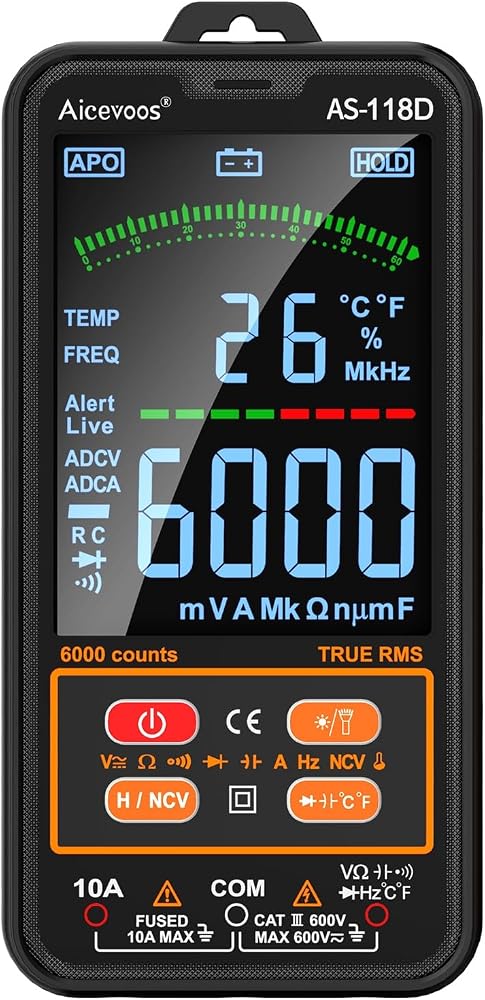 Smart Digital Multimeter Auto-Ranging Voltmeter Electrical Tester Measures Voltage Current Capacitance Resistance Continuity Duty-Cycle Temperature Frequency