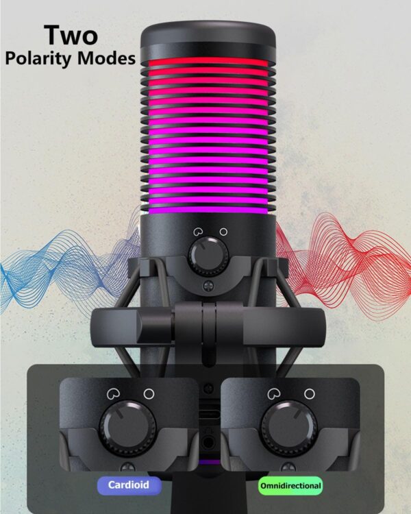 USB Condenser Gaming Microphone with Shock Mount, Gain Control, RGB Microphone for Gaming, Streaming, Podcasting - Image 3