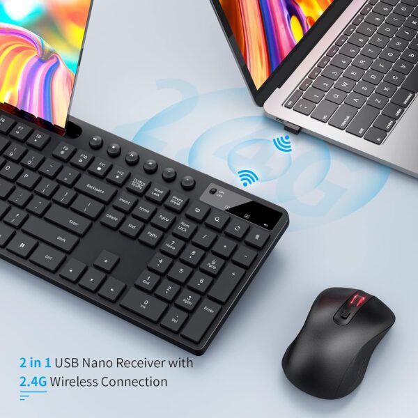 Ergonomic Wireless Computer Keyboard with Phone Tablet Holder, Silent Mouse with 6 Button, Compatible with MacBook, Windows (Black) - Image 5