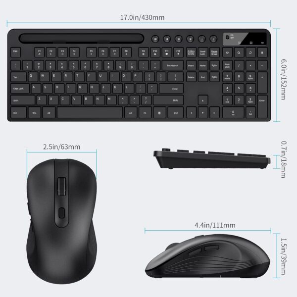 Ergonomic Wireless Computer Keyboard with Phone Tablet Holder, Silent Mouse with 6 Button, Compatible with MacBook, Windows (Black) - Image 3