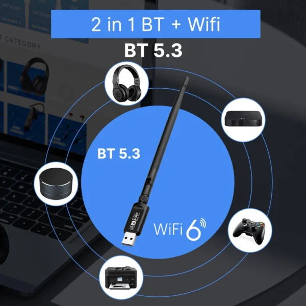 AX900 USB WI-FI & Bluetooth 2 in 1 Adapter USB Dongle for Desktop PC - Image 5