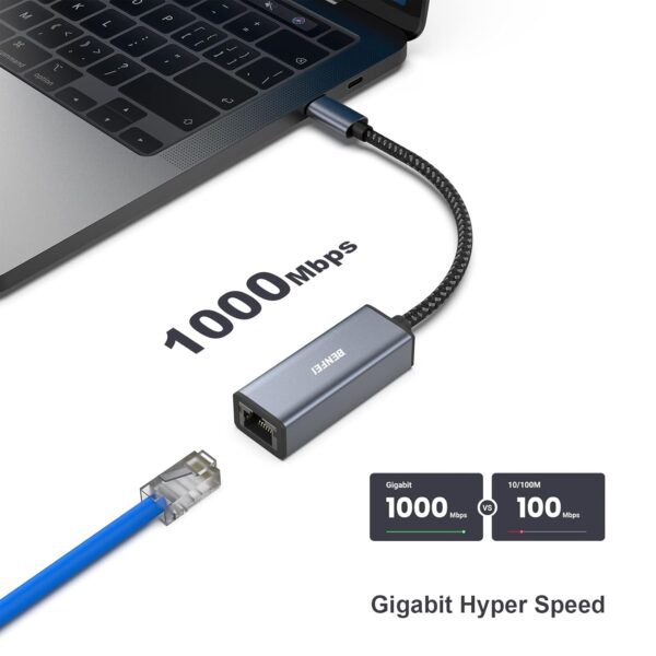 BENFEI USB-C to Ethernet Adapter, USB Type-C (Thunderbolt 3/4) to RJ45 Gigabit Ethernet LAN Network Adapter - Image 5