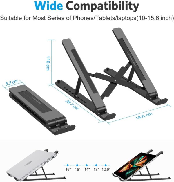 Portable Laptop Stand, OMOTON Laptop Stand for Desk Ergonomic 7-Levels Angles Adjustable Computer Stand, ABS Laptop Riser Holder Compatible with All Laptops and iPad(10-15.6") - Image 3