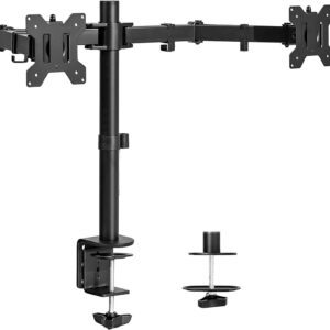 Dual Monitor Desk Mount, Holds 2 Computer Screens up to 30 inches and 22lbs Each, Heavy Duty Fully Adjustable Steel Stand with C-Clamp and Grommet, Black, STAND-V002