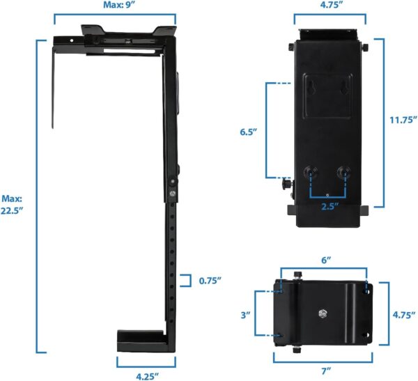 CPU Under Desk Mount Bracket - Computer Tower Wall and Under Counter Holder, 360 Degree Swivel Adjustable Height and Width Wall-Mountable - Image 4