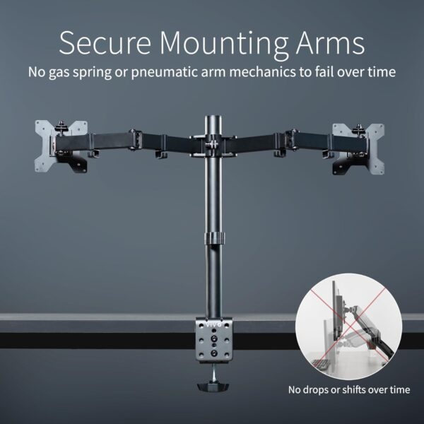 Dual Monitor Desk Mount, Holds 2 Computer Screens up to 30 inches and 22lbs Each, Heavy Duty Fully Adjustable Steel Stand with C-Clamp and Grommet, Black, STAND-V002 - Image 2