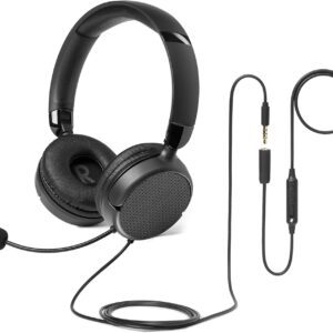 On Ear Wired Computer Headset with Adjustable Microphone, 3.5mm Port or in-Line Control with USB-A Port, Foldable, Clear Sound