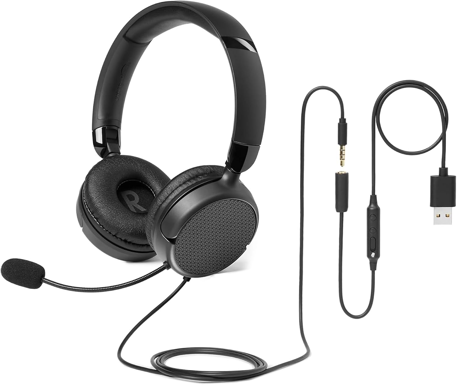 On Ear Wired Computer Headset with Adjustable Microphone, 3.5mm Port or in-Line Control with USB-A Port, Foldable, Clear Sound